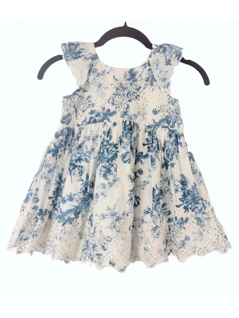 Gap x LOVESHACKFANCY Girls Size 3 Blue White Toile Floral Eyelet‎ Lace Dress